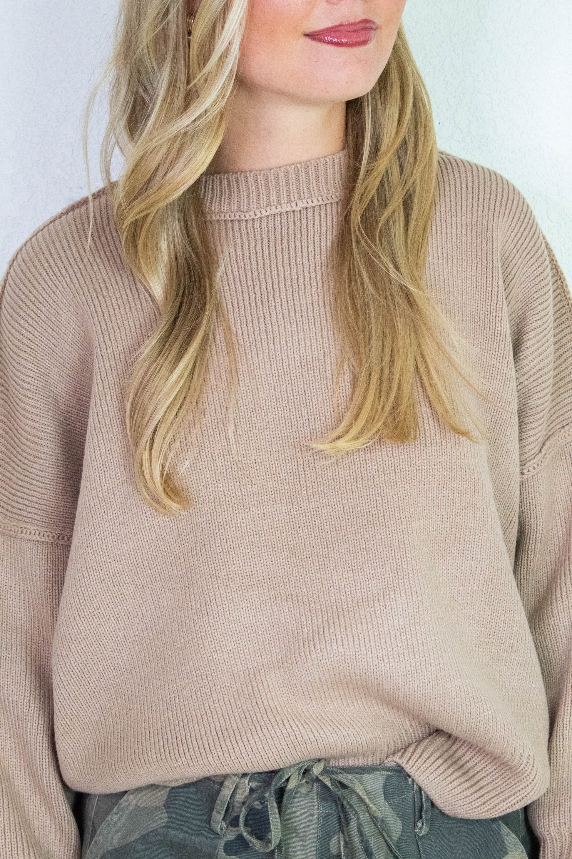  Abby Drop Sleeve Oversized Sweater, Dark Taupe