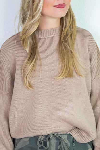  Abby Drop Sleeve Oversized Sweater, Dark Taupe