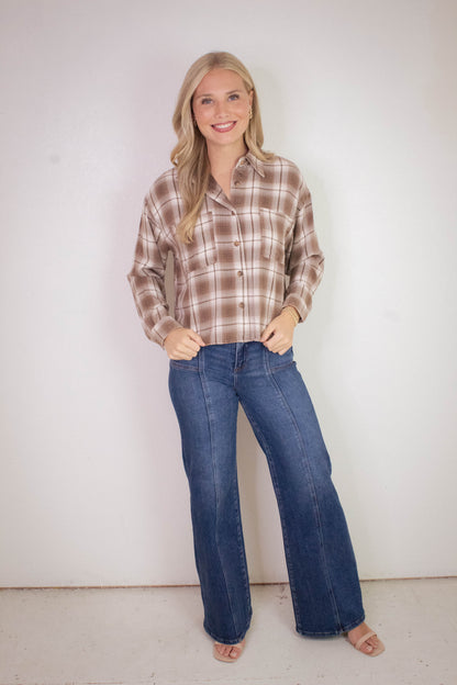  Layla Plaid Boxy Shirt, Brown Multi