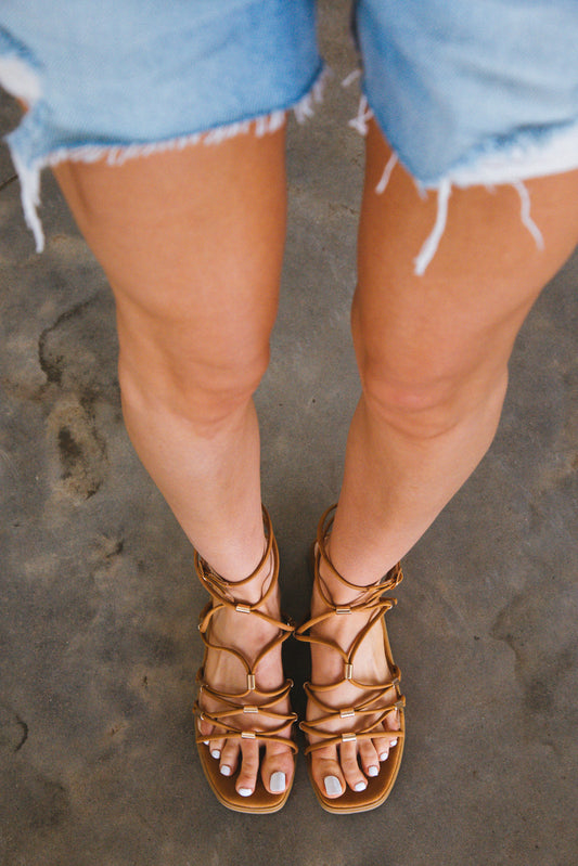  Macy Strappy Flat Sandal, Tan