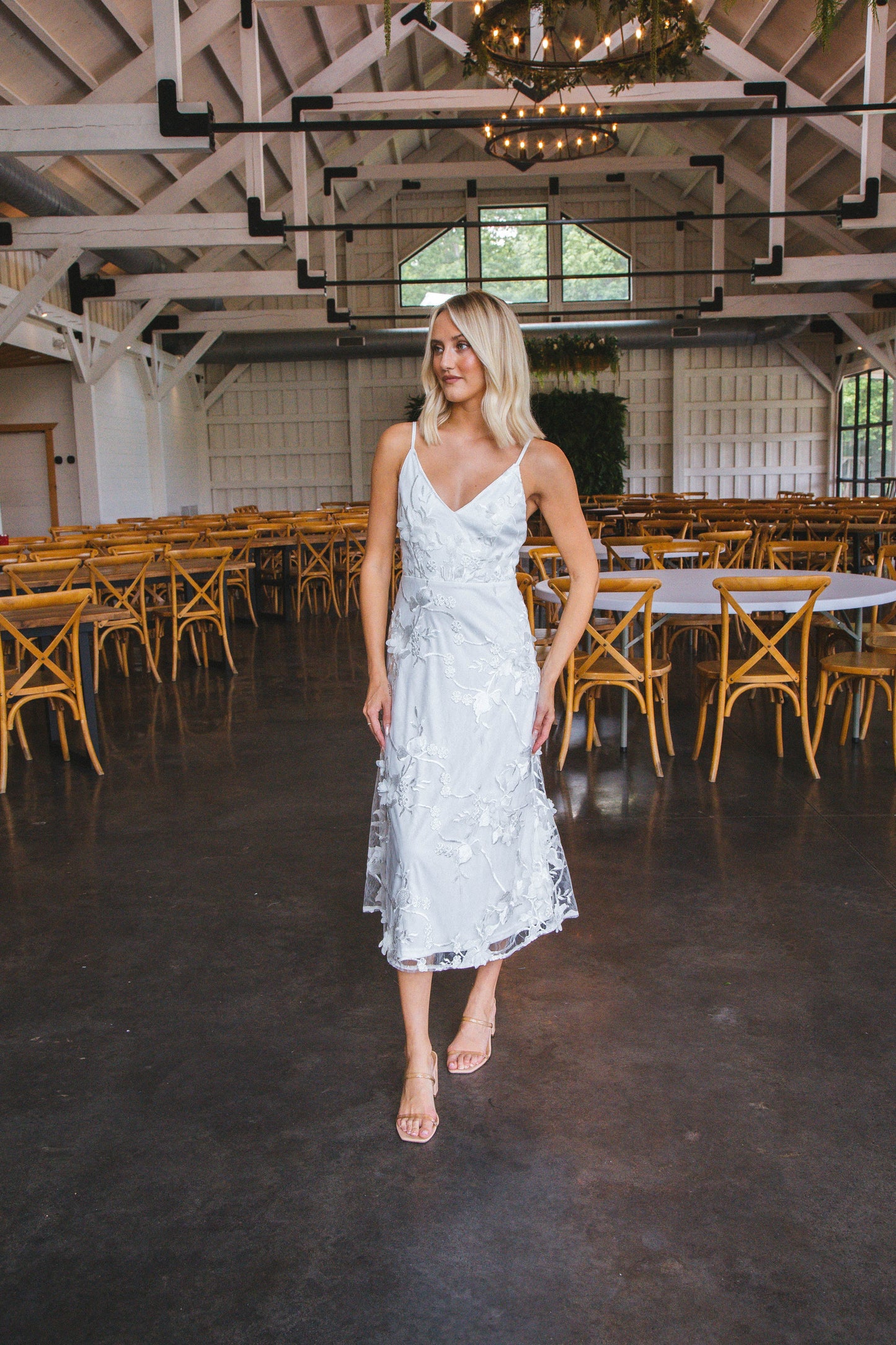  Jada Embroidered Lace Overlay Dress, White