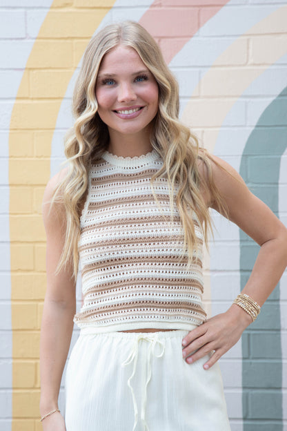  Tisha Striped Sweater Tank, Cream Multi | Sadie & Sage