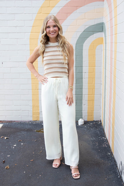  Spritz Elastic Waist Fully Lined Pant, Ivory | Sadie & Sage