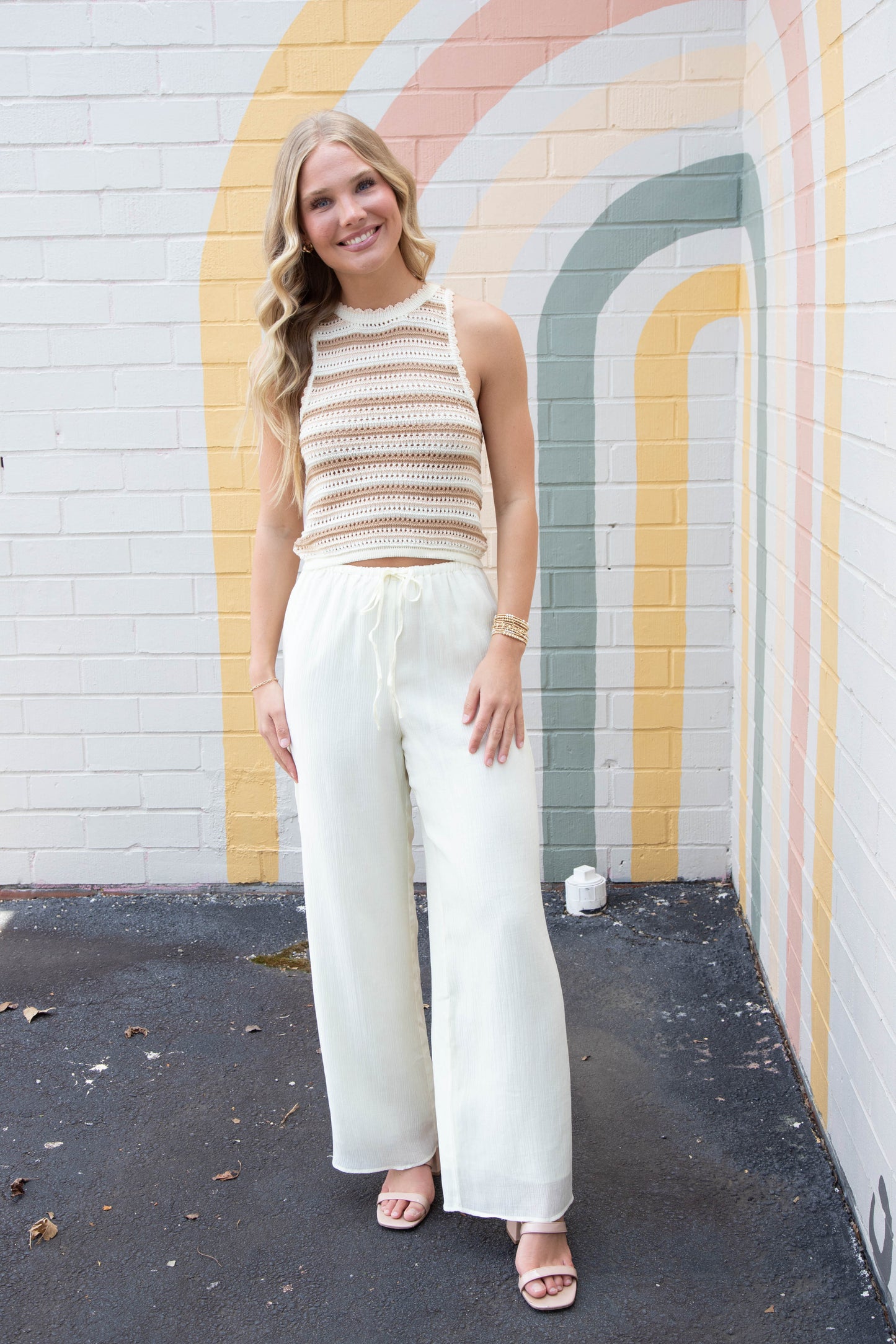  Spritz Elastic Waist Fully Lined Pant, Ivory | Sadie & Sage