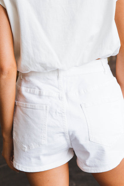  Sofia Button Front Denim Skort, White