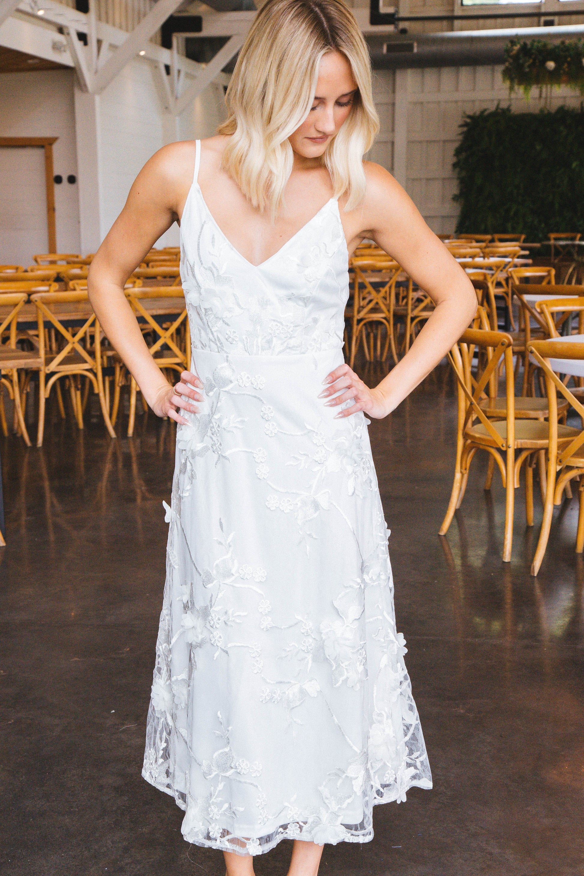  Jada Embroidered Lace Overlay Dress, White