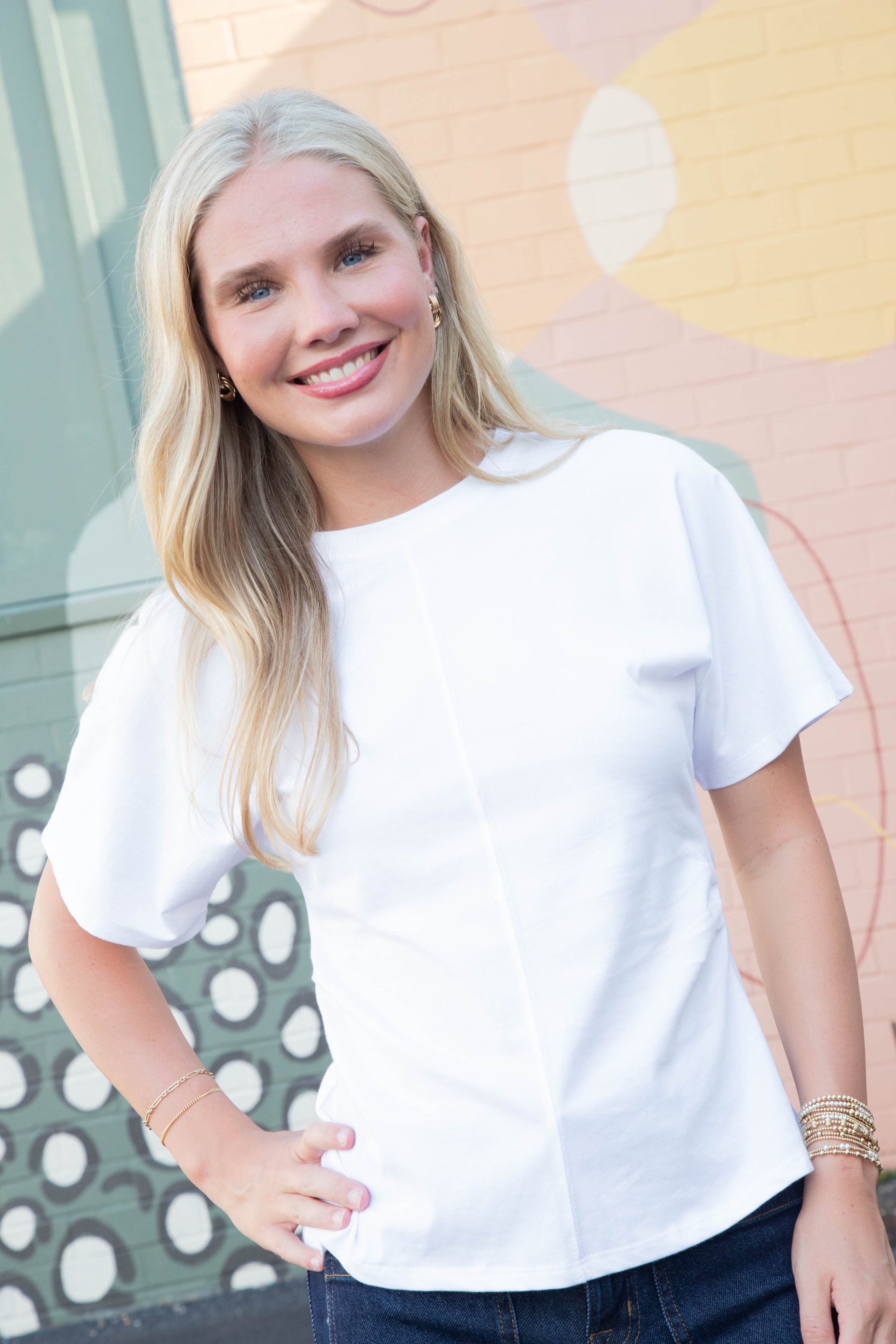  Ada Shirred Waist Dolman Tee, White | Sanctuary