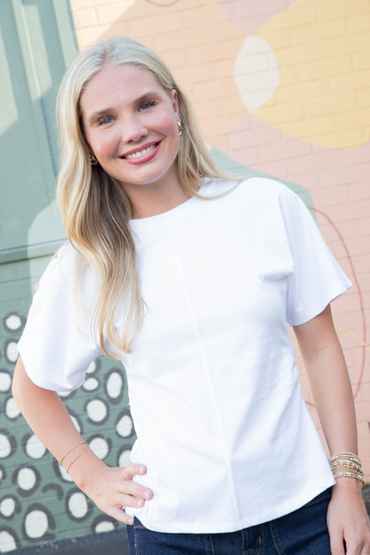  Ada Shirred Waist Dolman Tee, White | Sanctuary