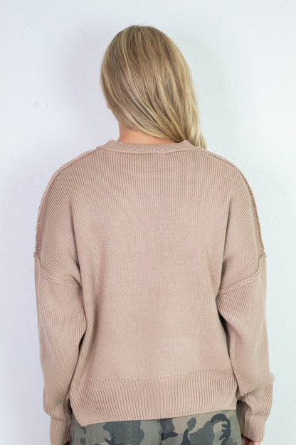  Abby Drop Sleeve Oversized Sweater, Dark Taupe