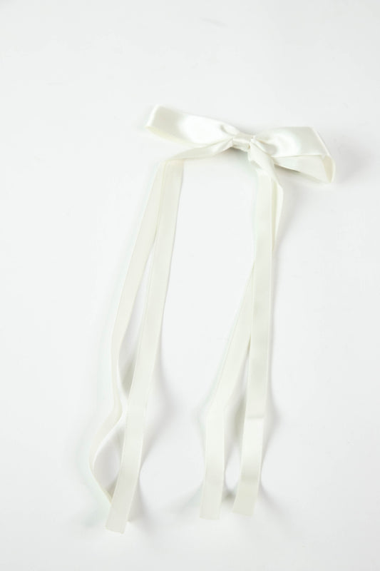  Vivi Long Bow Hair Clip, Off White