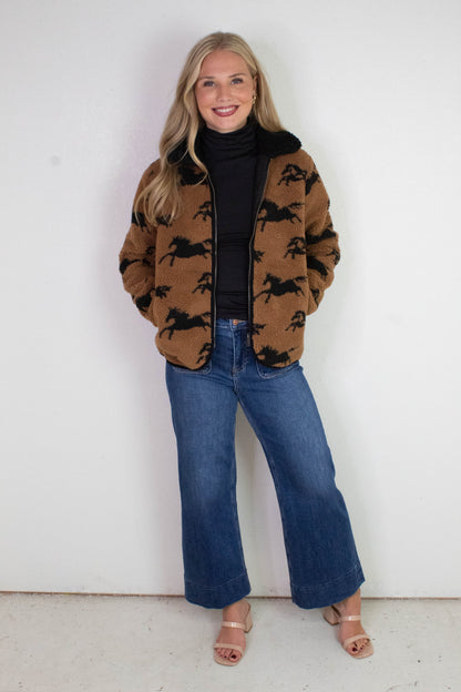  Joline Sherpa Zip Front Jacket, Horse Black | RD Style