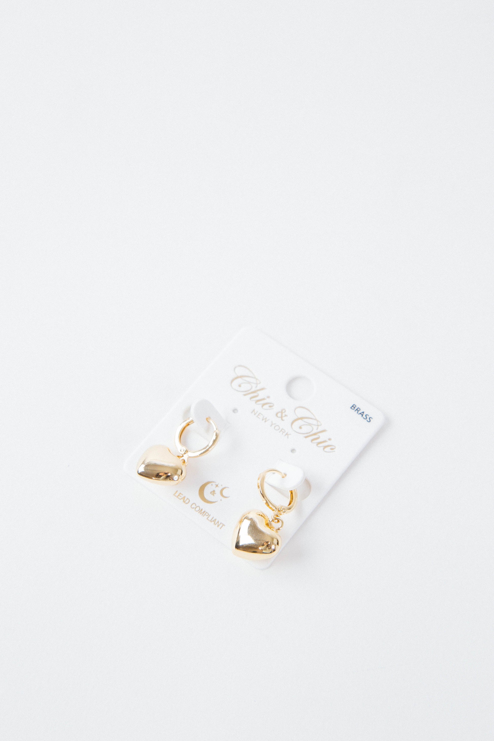  Heart Drop Huggie Earring, Gold