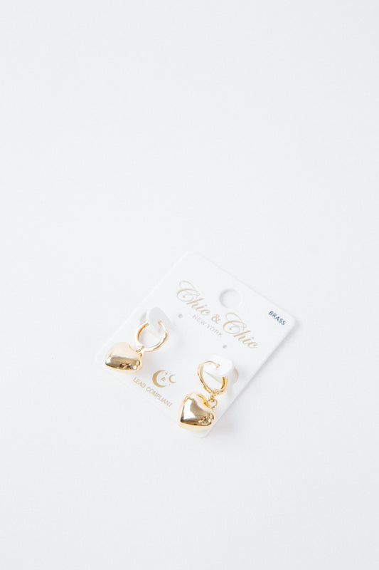 Heart Drop Huggie Earring, Gold