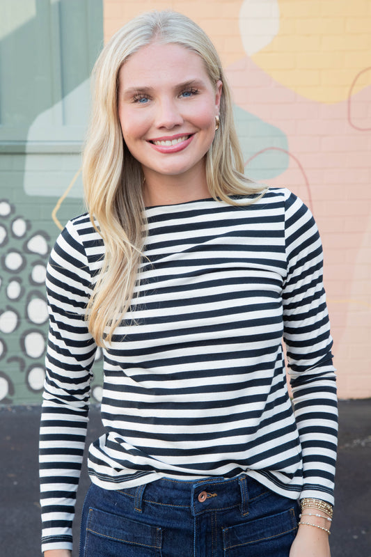  Bethel Boatneck Tee, Light Oat/Black Stripe | Sanctuary