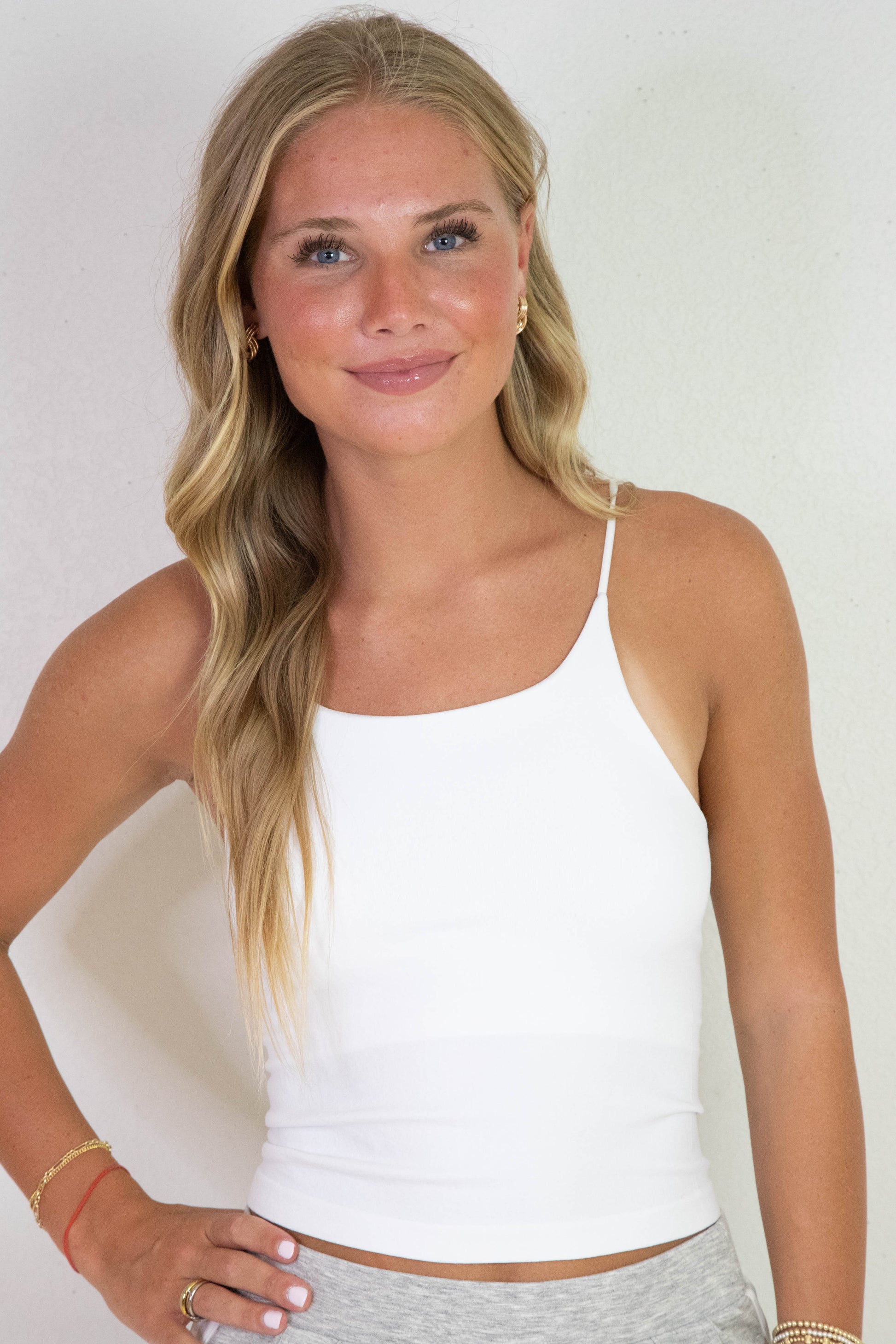  Lucille Double Layer Cropped Cami, White