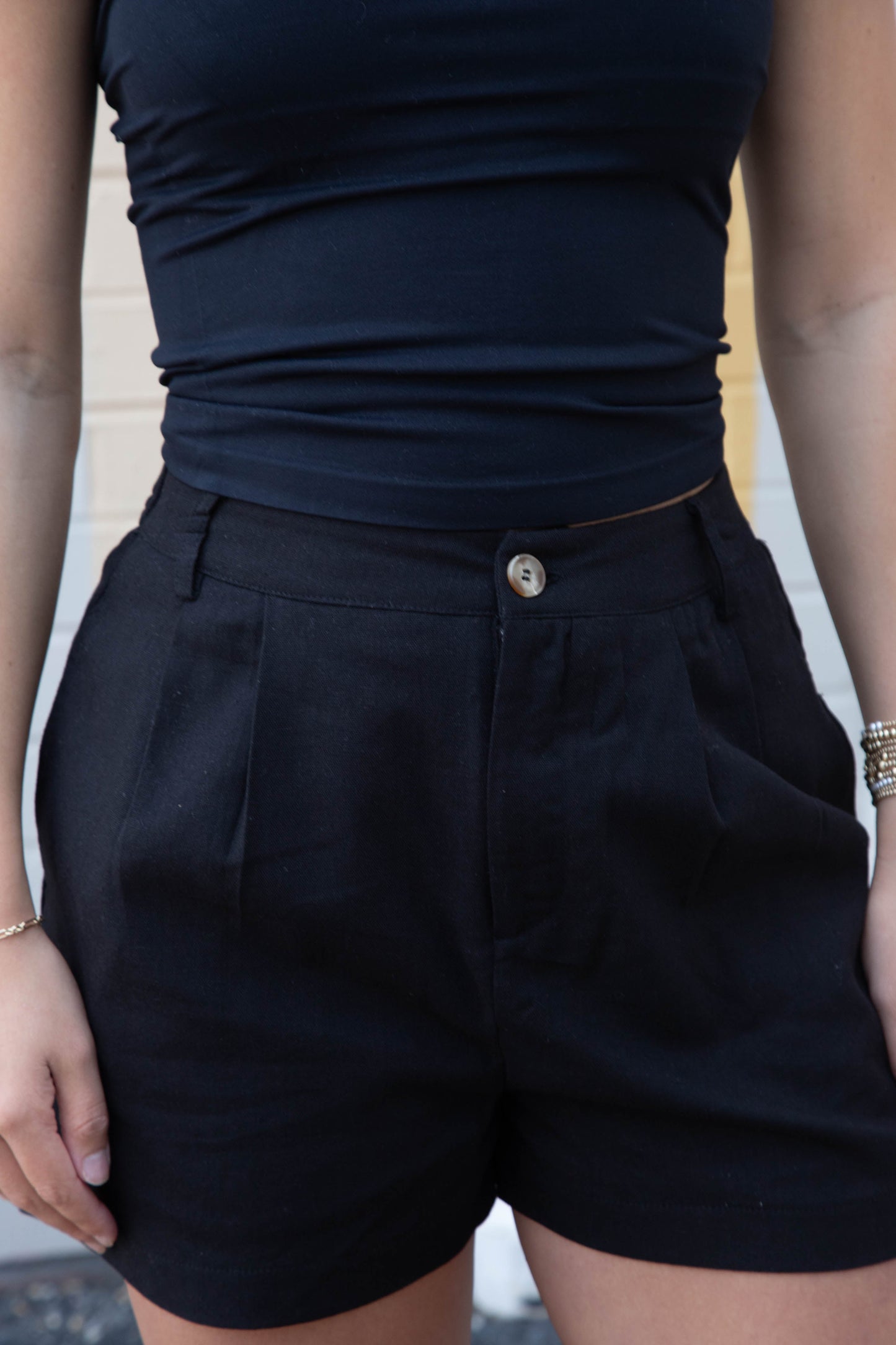  McKenna Linen Pleated Shorts, Black
