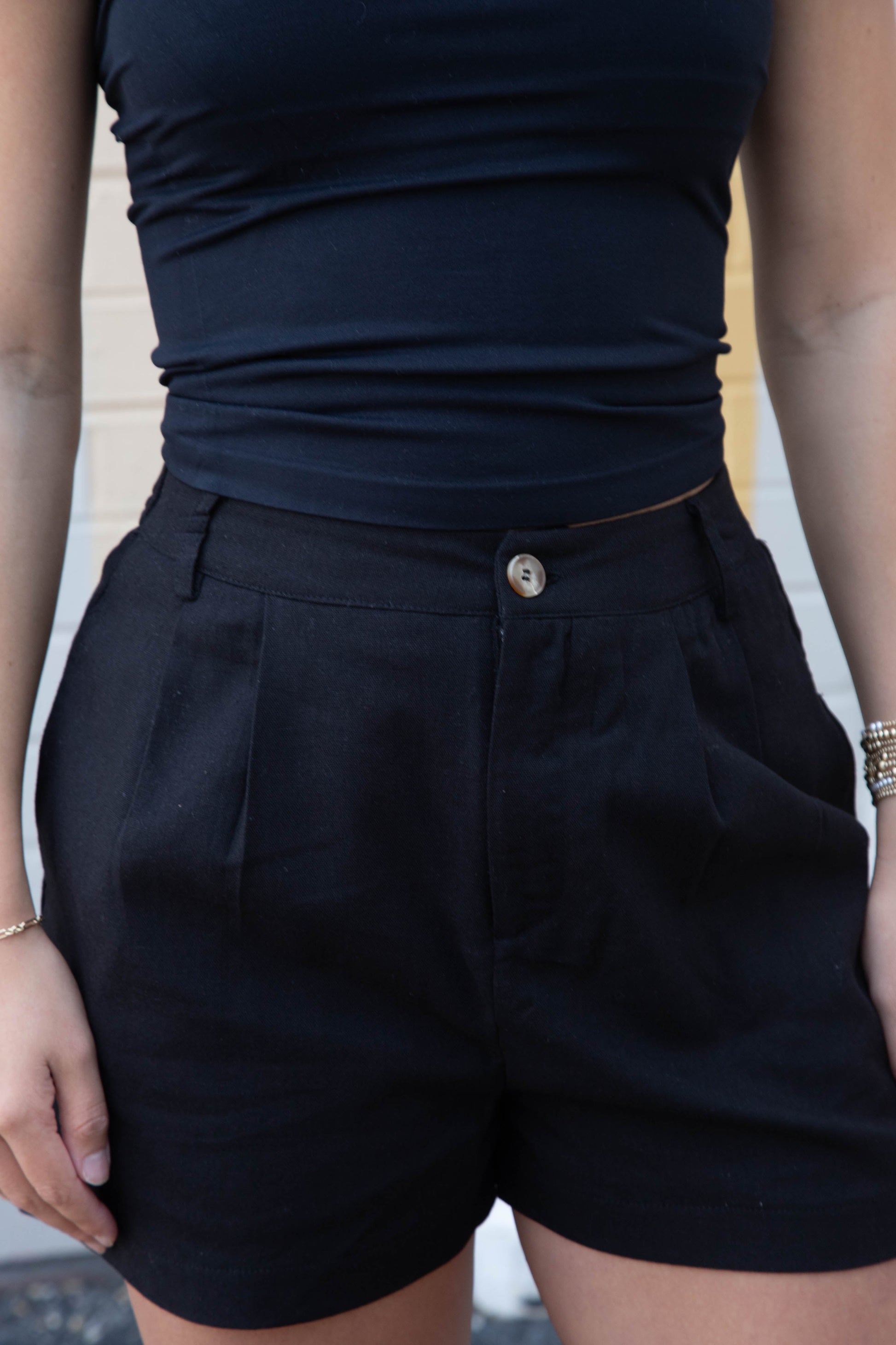  McKenna Linen Pleated Shorts, Black