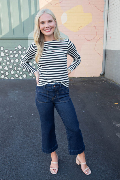  Bethel Boatneck Tee, Light Oat/Black Stripe | Sanctuary