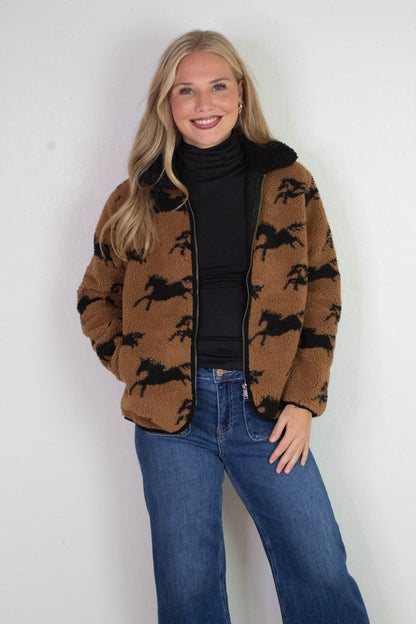  Joline Sherpa Zip Front Jacket, Horse Black | RD Style