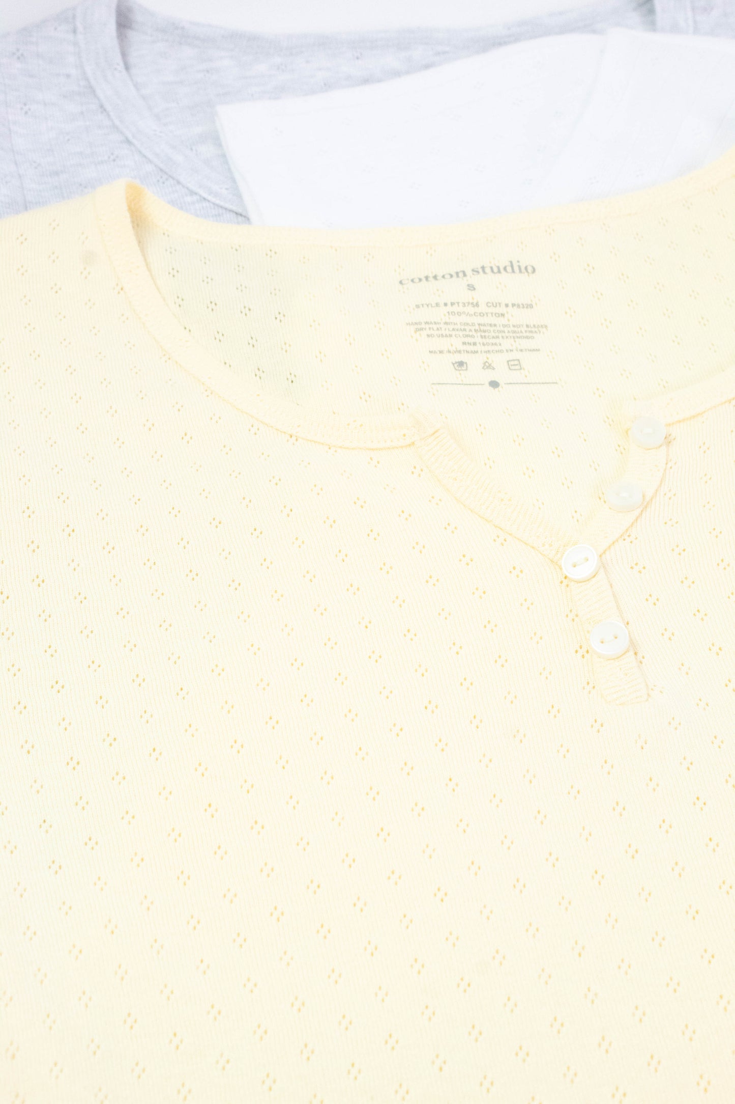  Julia Pointelle Knit Henley Top, Butter