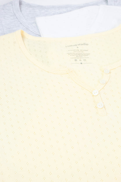  Julia Pointelle Knit Henley Top, Butter