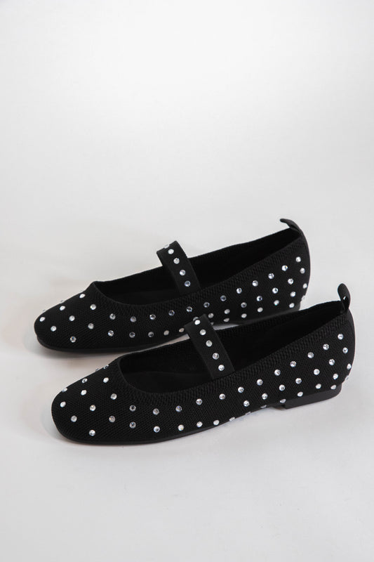  Seema Mary Jane Rhinestone Flat, Black