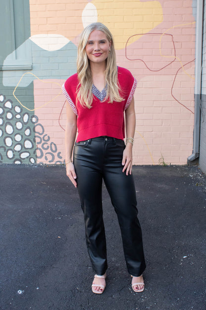 Sundaze High Rise Vintage Straight Faux Leather Pant, Cinematic | Daze