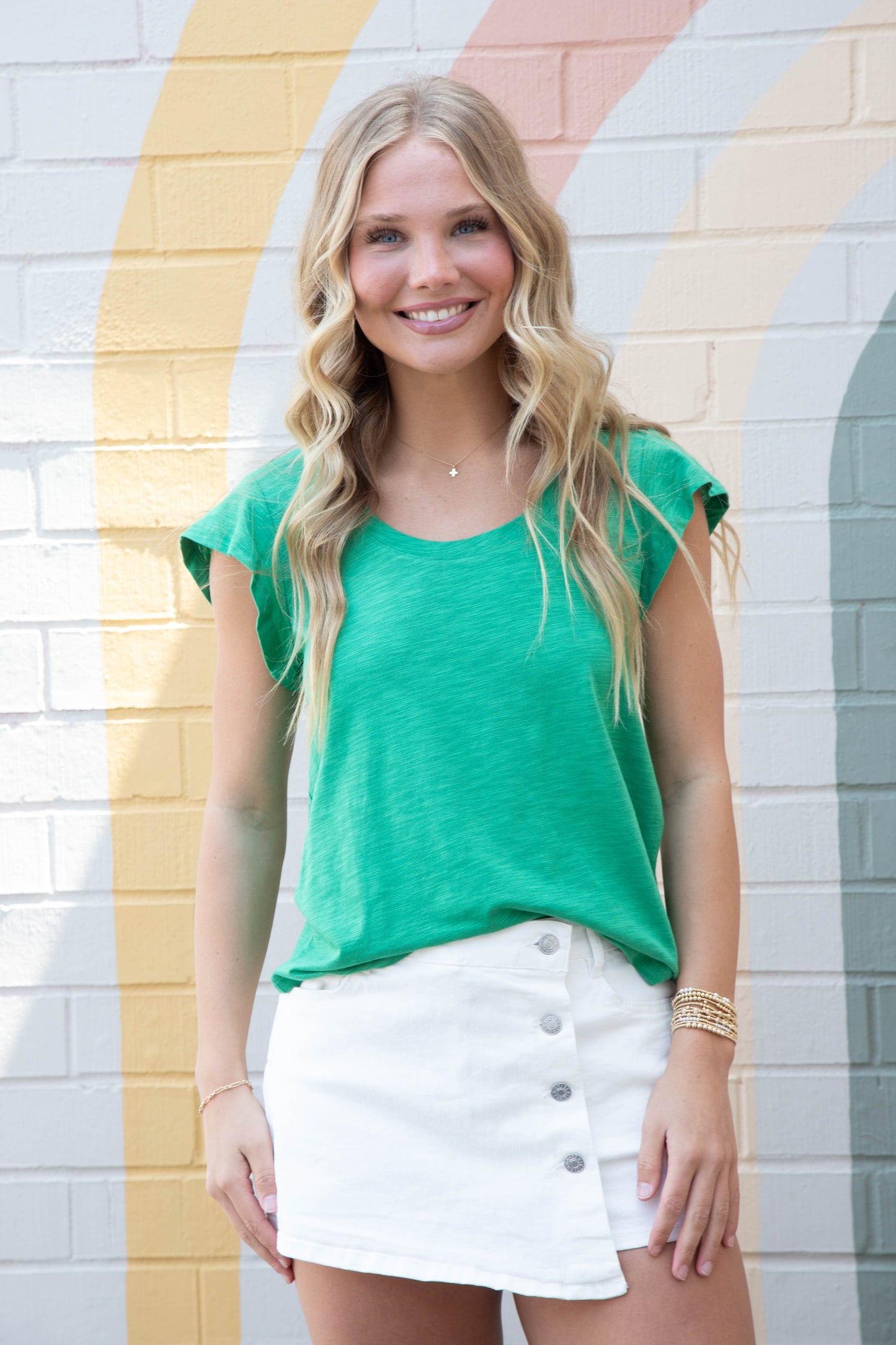  Sofia Button Front Denim Skort, White