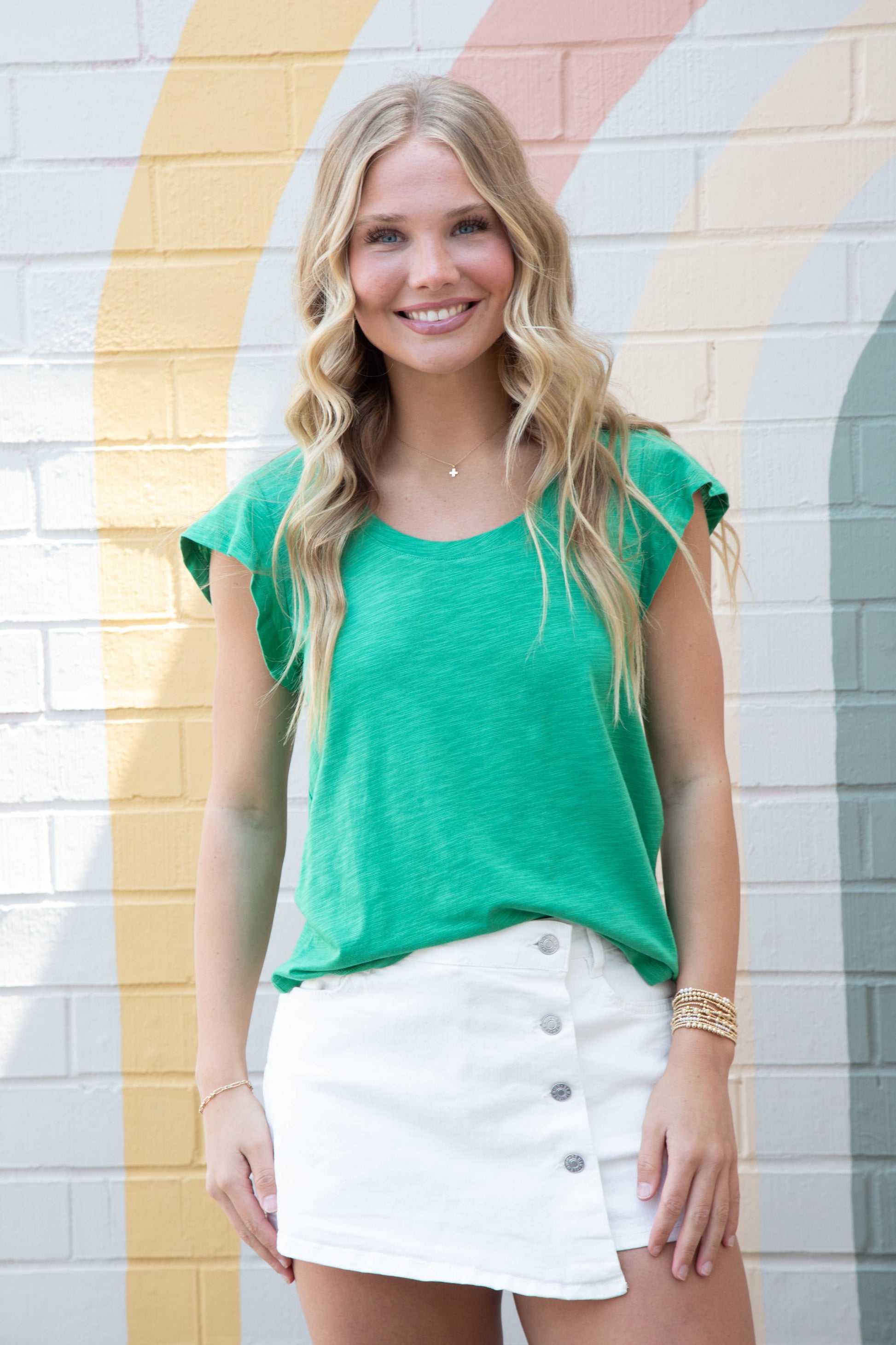  Sofia Button Front Denim Skort, White