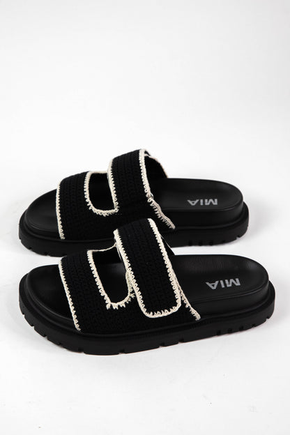  Gabri Crocheted Double Strap Sandal, Black/Cream