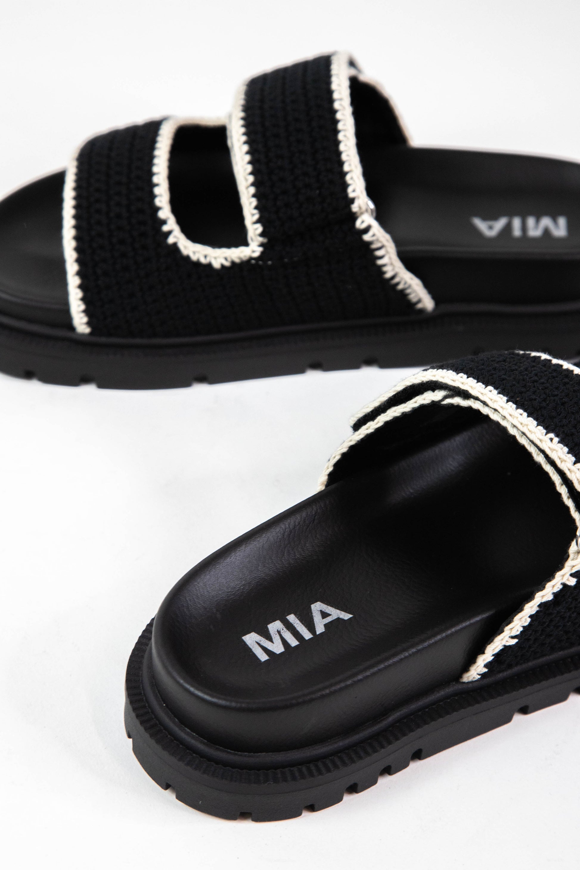  Gabri Crocheted Double Strap Sandal, Black/Cream
