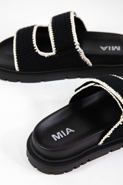  Gabri Crocheted Double Strap Sandal, Black/Cream