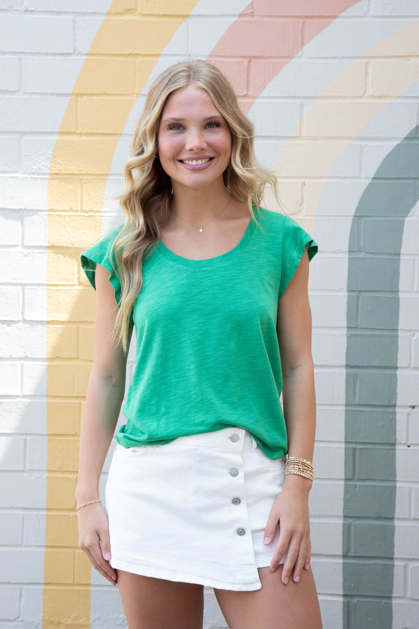  Sofia Button Front Denim Skort, White