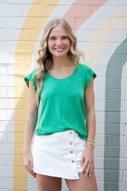  Sofia Button Front Denim Skort, White