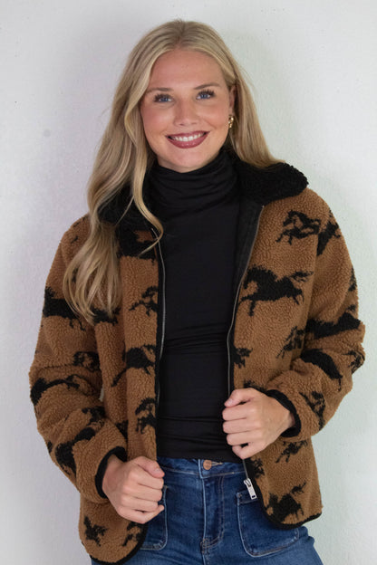  Joline Sherpa Zip Front Jacket, Horse Black | RD Style