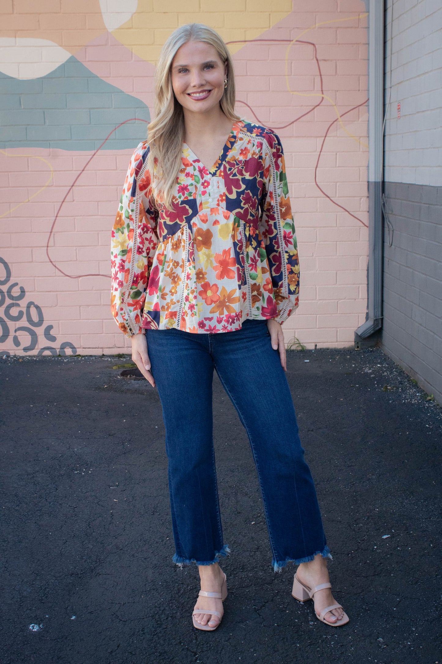  Scarlett Vibrant Patchwork Blouse, Ivory Multi