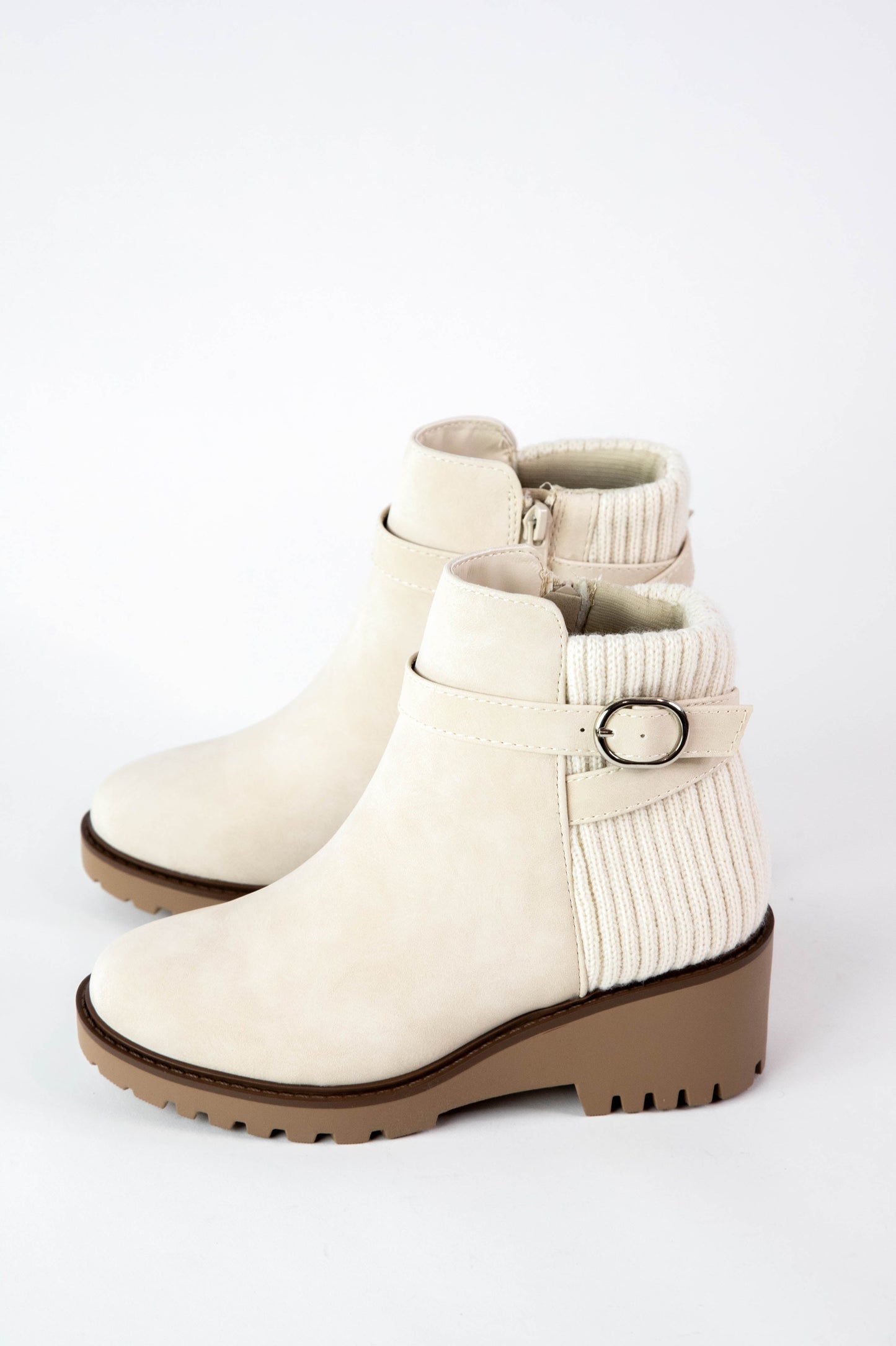  Aeson Knit Back Wedge Bootie, Beige Nubuck