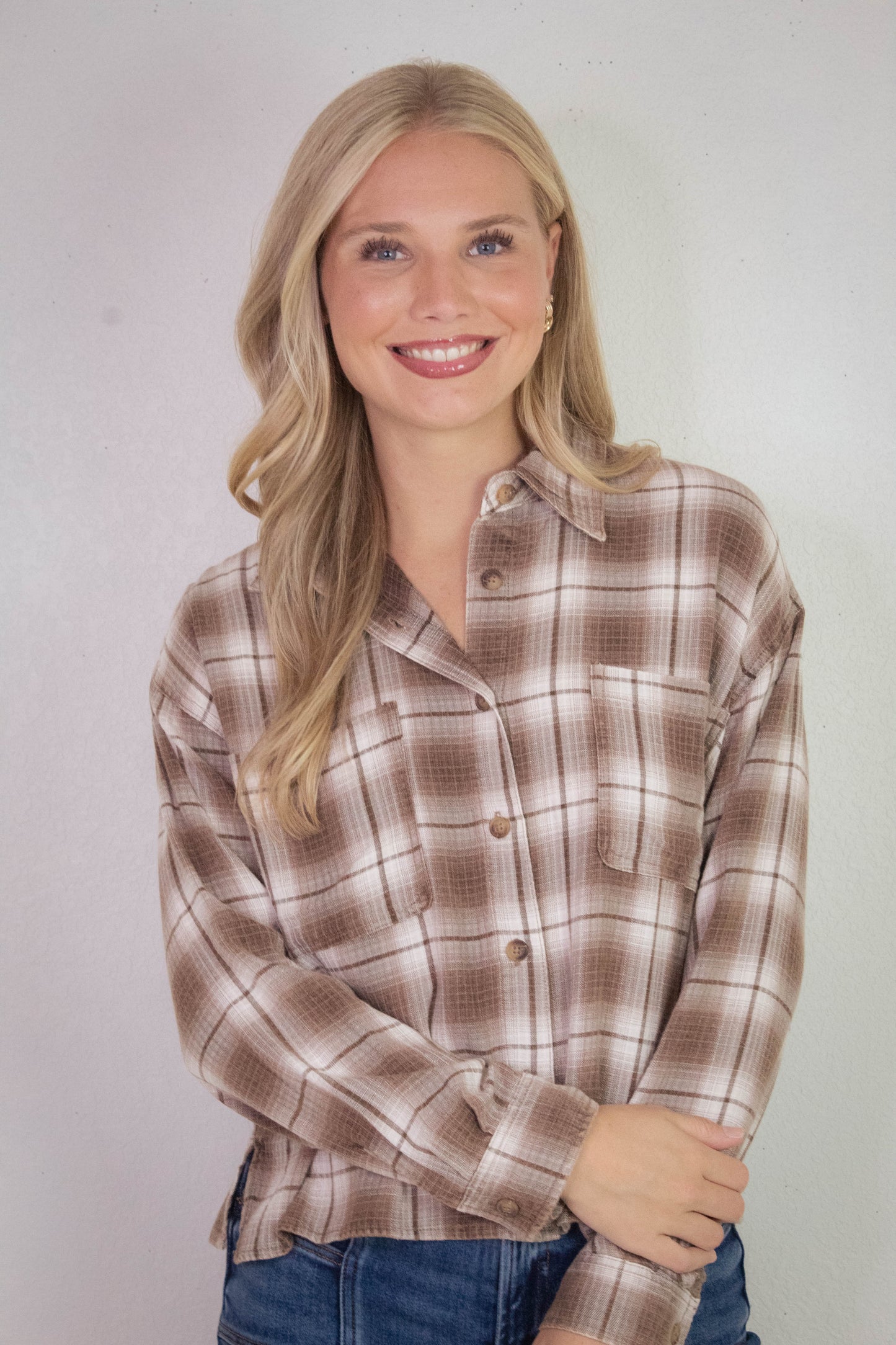  Layla Plaid Boxy Shirt, Brown Multi