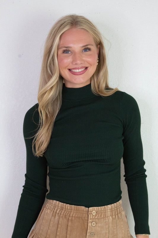  Bella High Neck Ribbed Bodysuit, Hunter Green