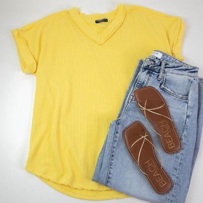  Melody V-Neck Ribbed Top, Light Yellow | Extended Sizes