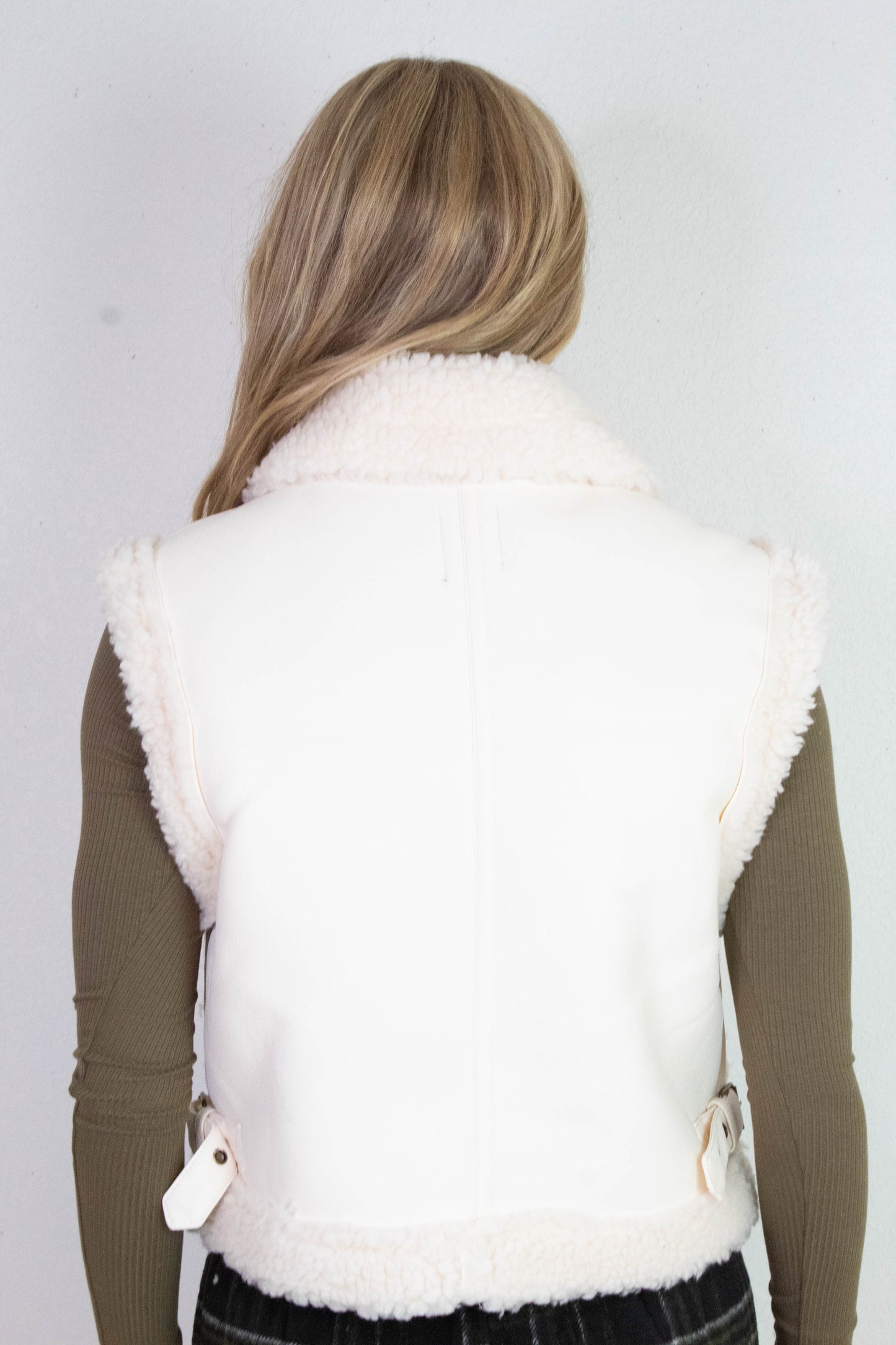  Claire Faux Leather Sherpa Lined Vest, Ivory