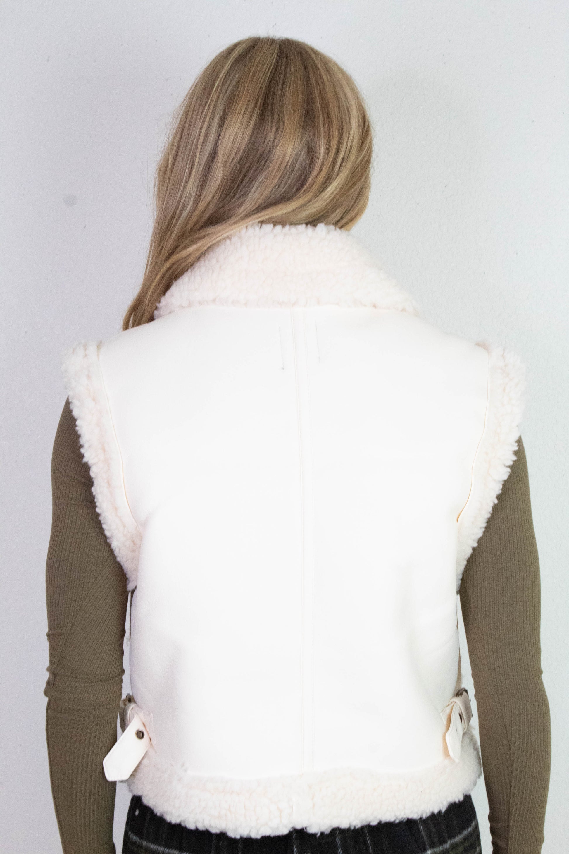  Claire Faux Leather Sherpa Lined Vest, Ivory