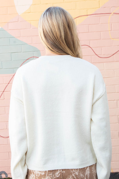  Melina Roll Neck Cardigan, Cream