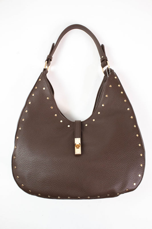  Olivia Stud Detailed Hobo Bag, Chocolate | Moda Luxe