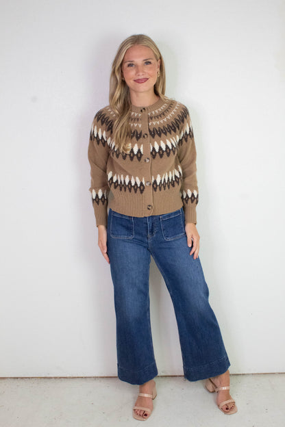 Luna Multicolor Fair Isle Cardigan, Khaki Multi