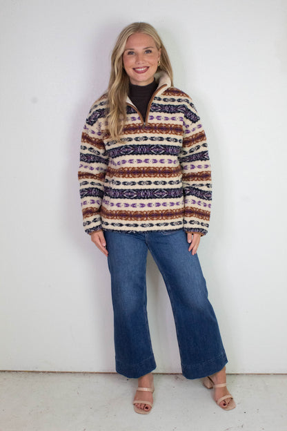  Alpine Sherpa Half Zip Striped Jacket, Tobacco | RD Style