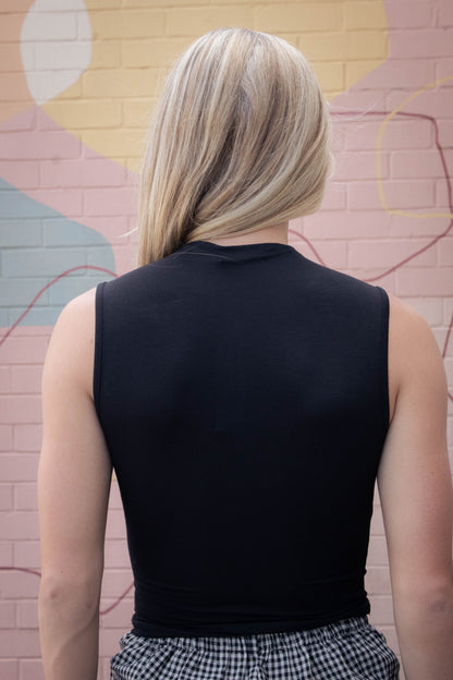  Josephine Mock Neck Ruched Top, Black