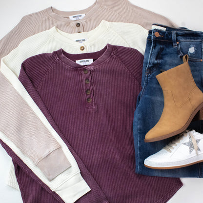  Jordan Knit Henley Top, Dark Cherry