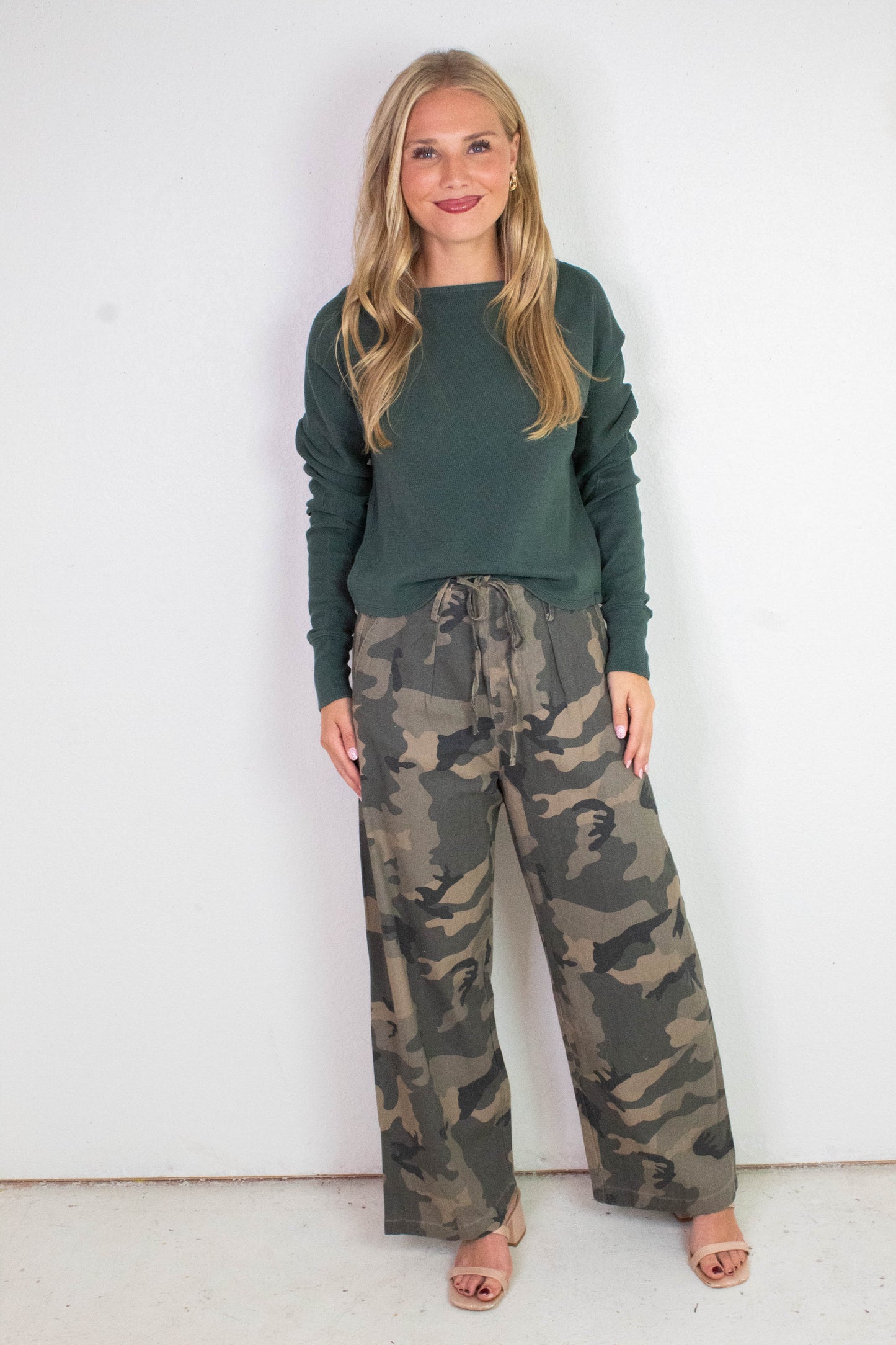  Rosalia Front Tie Woven Pant, Camo