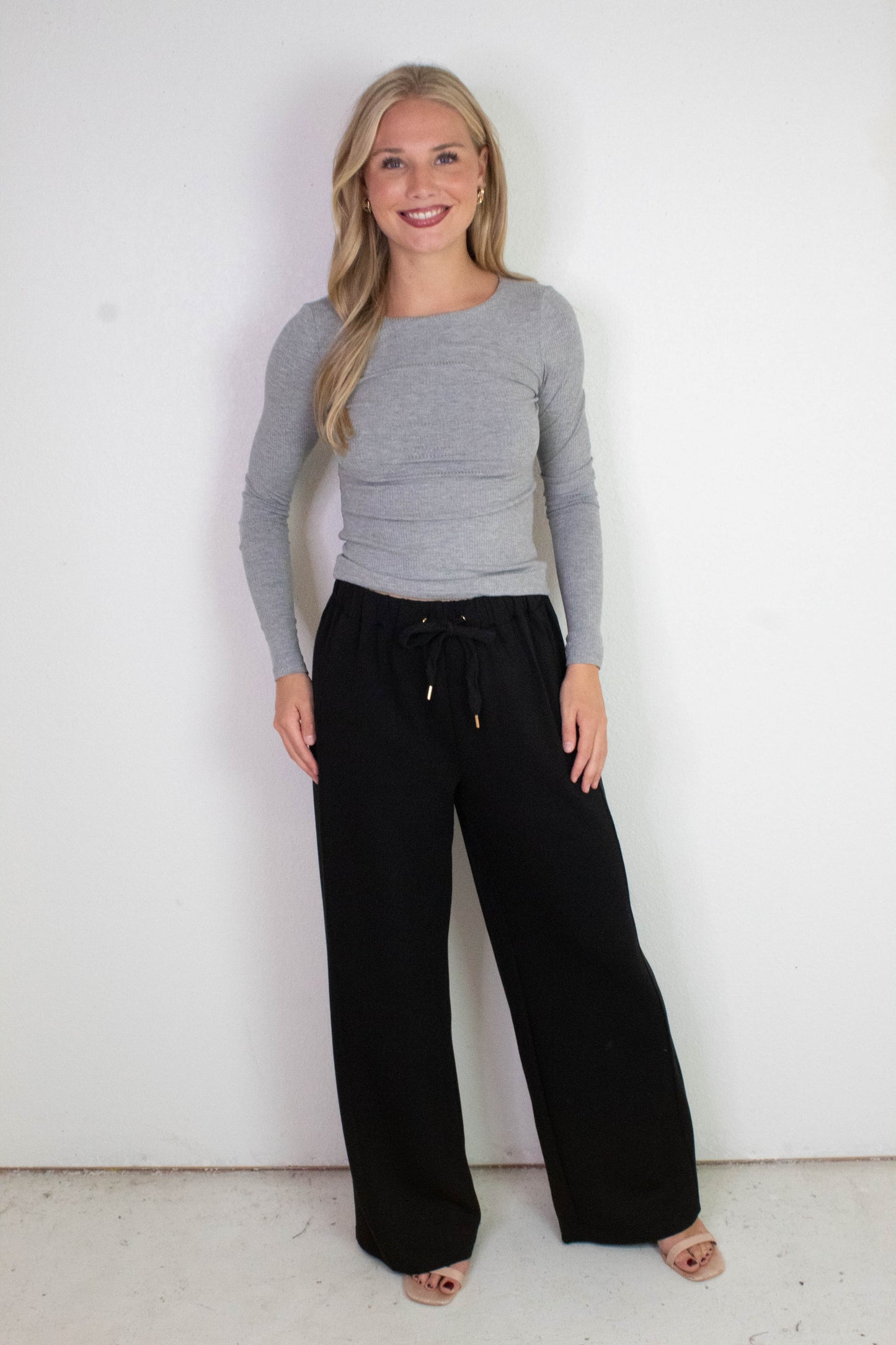  Elowyn Double Layer Rib Knit Tee, Heather Grey